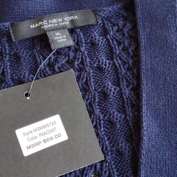 Marc New York Andrew Marc Navy Blue Knit 3 Button Cardigan Sweater Sz XL - Picture 8 of 10